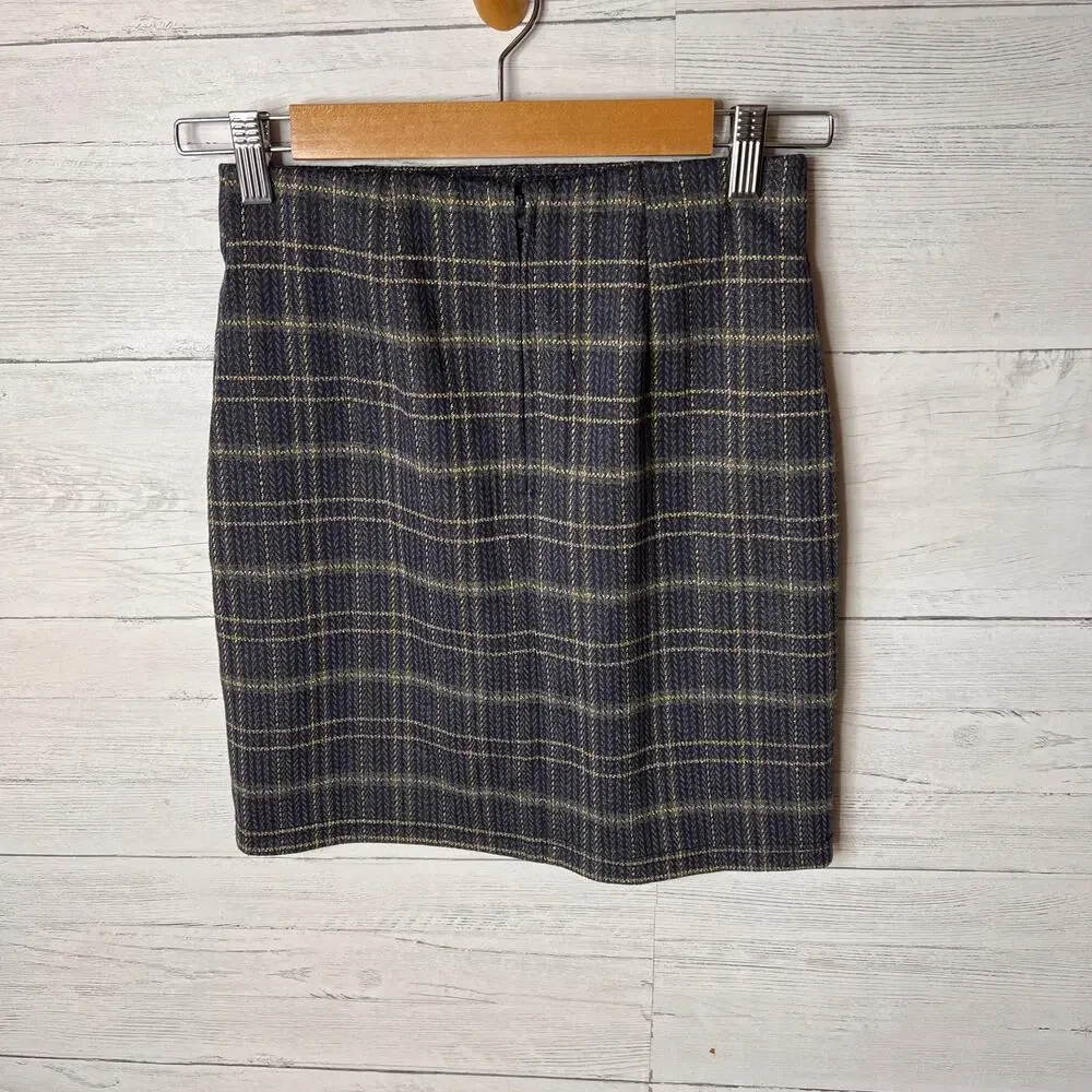 ModCloth Skirt Womens SZ Small Blue Sweet Silver Linings Plaid Mini School Girl
